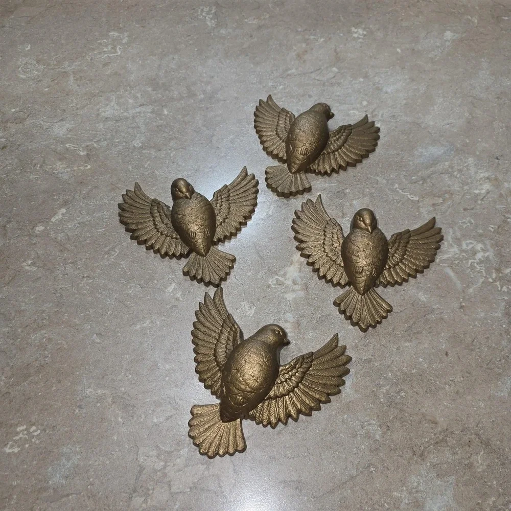 Vintage Homco Gold Plastic Bird Wall Figurines Set 4 Retro Decor Small‎ Birds